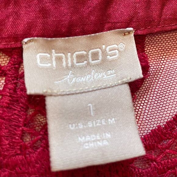 Chico's Travelers Red 3/4 Sleeve Embellished Sequined Sheer Evening Jacket, M - Picture 9 of 13